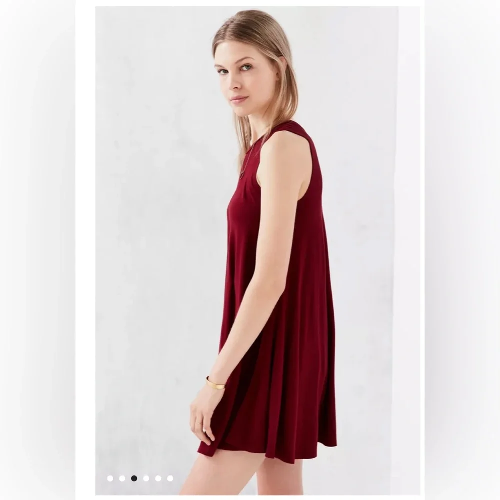 Silence + Noise Swingy Tank Dress Deep Red Burgundy Semi Sheer Flowy Mini Dress - Picture 13 of 15